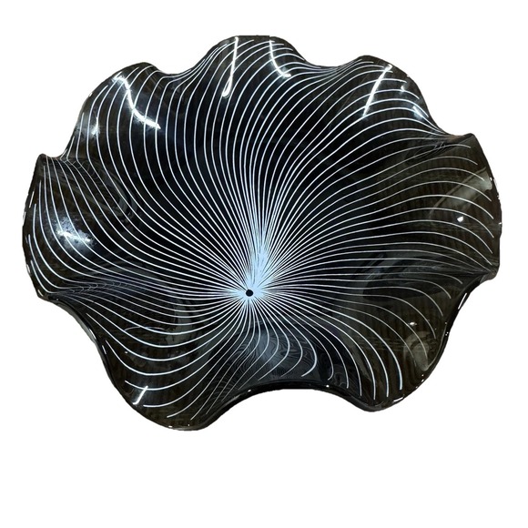 Lausitzer Other - Lausitzer Kristall 7" 60s Optic Spiral Art Ruffled Tricket Candy Dish Bowl Black